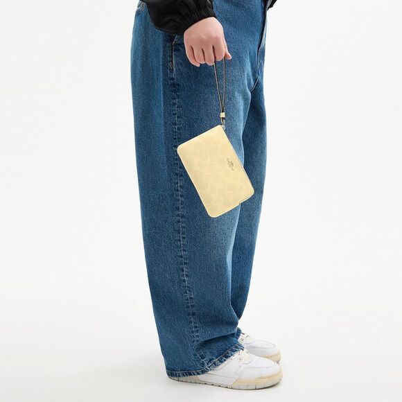 Corner Zip Wristlet In Signature Canvas Butter Yellow Wallet Bag Purse - Picture 10 of 10